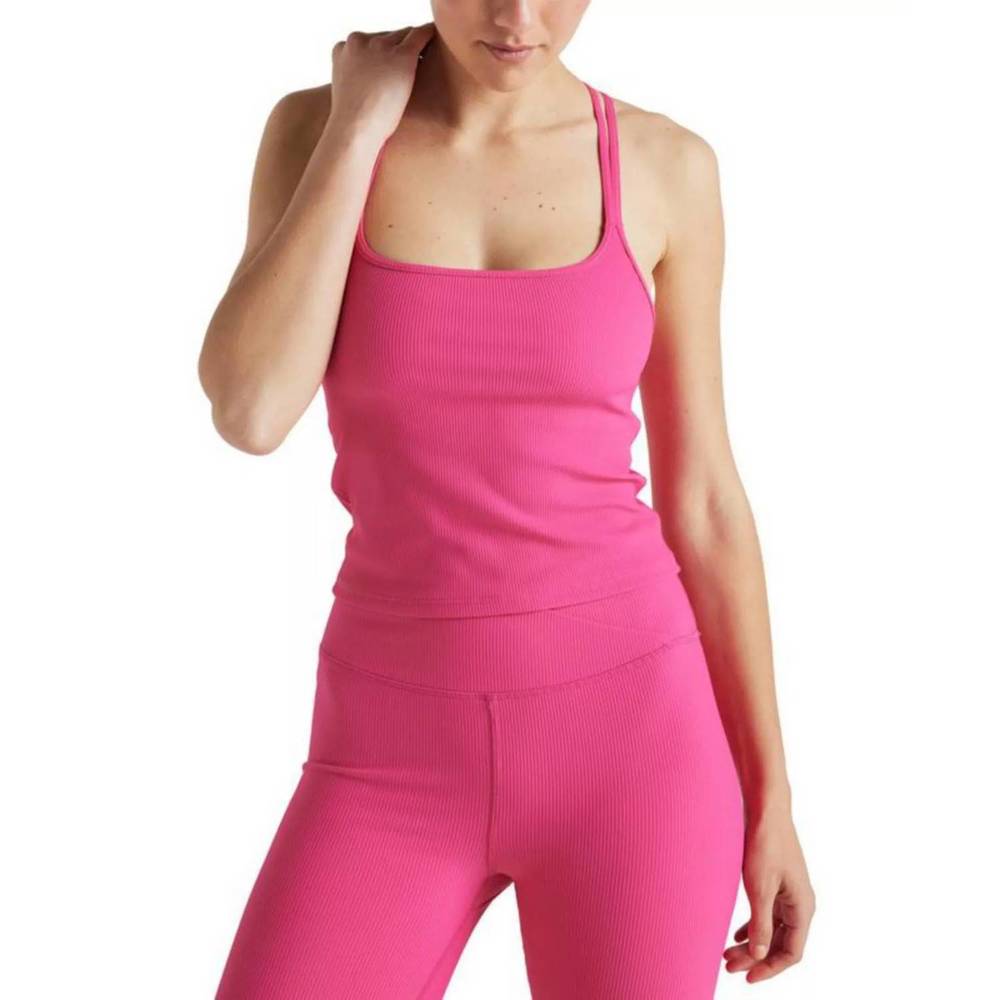 NEW ELECTRIC YOGA rib cami tank in pink yarrow